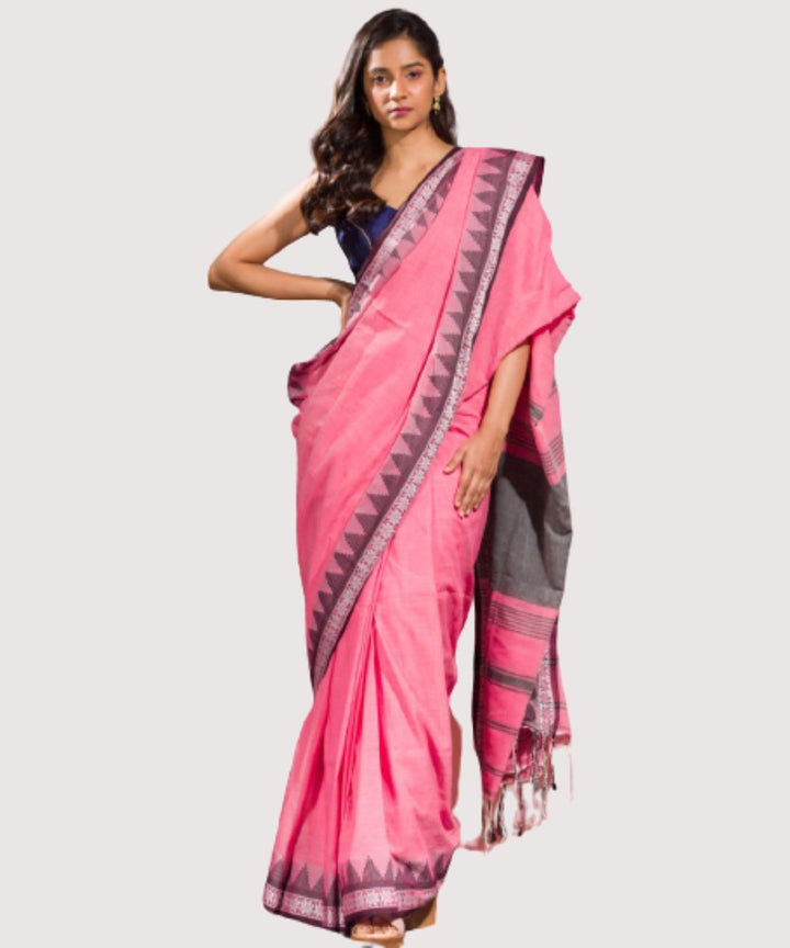 Pink grey handwoven bengal cotton saree