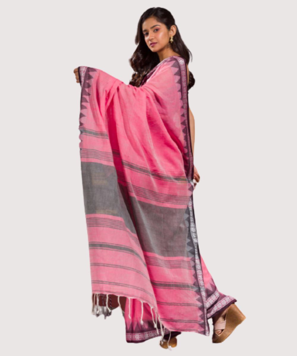 Pink grey handwoven bengal cotton saree