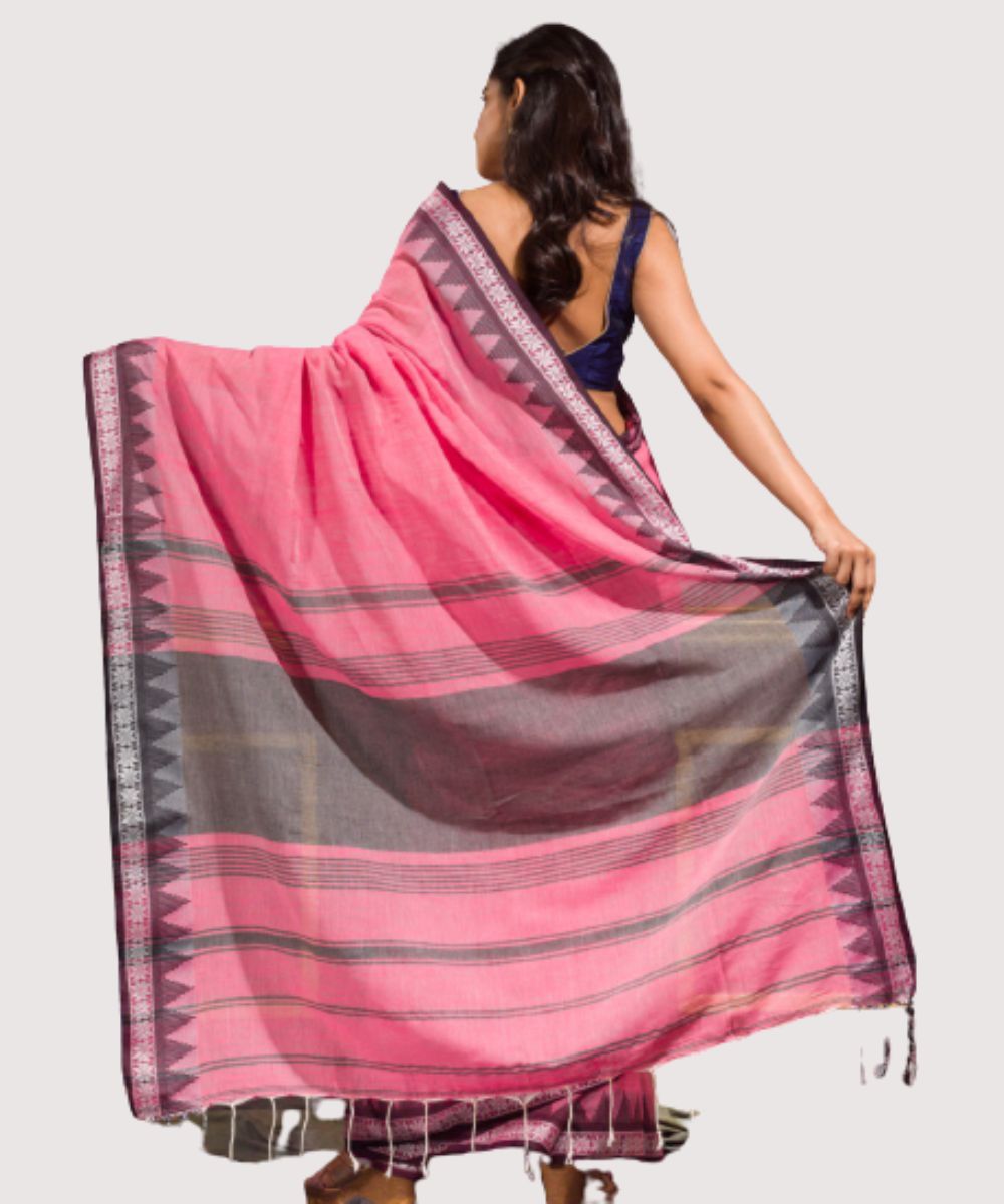 Pink grey handwoven bengal cotton saree