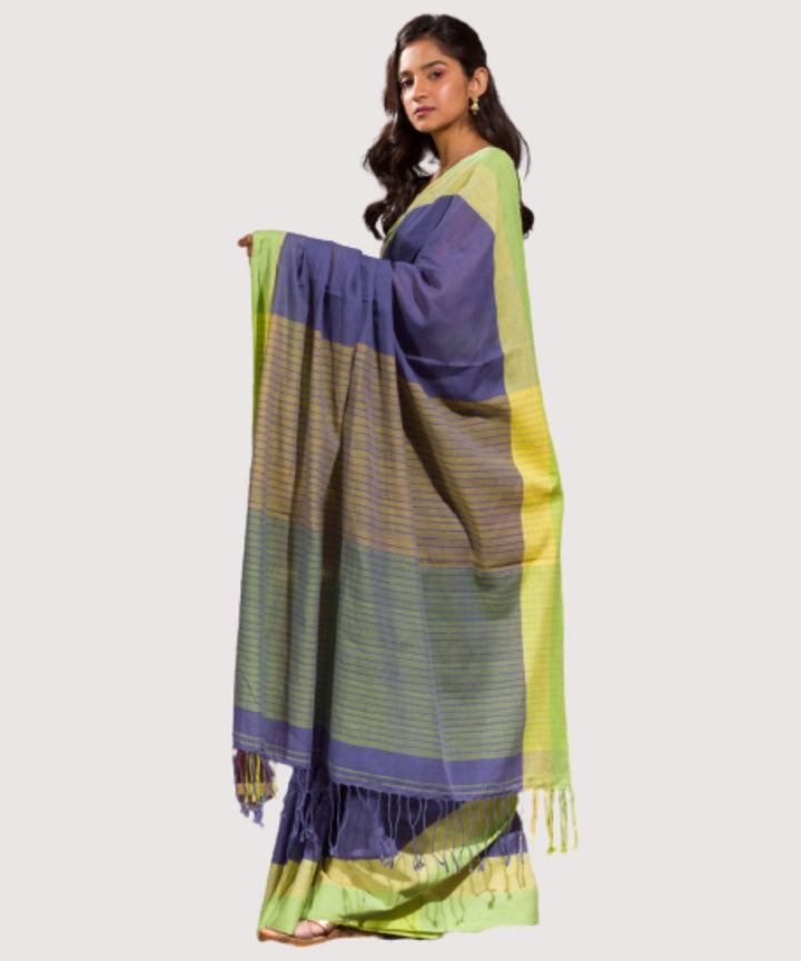 Blue grey handwoven bengal cotton saree