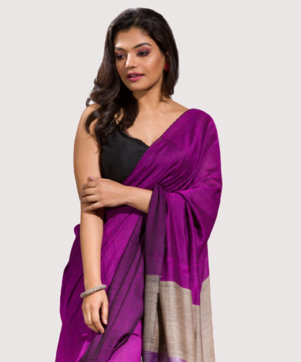 Purple beige handwoven bengal cotton saree