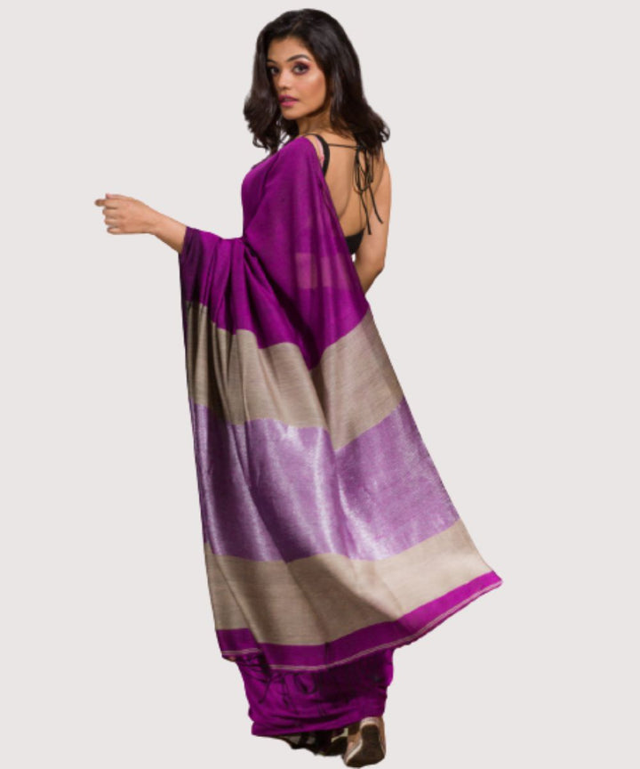 Purple beige handwoven bengal cotton saree