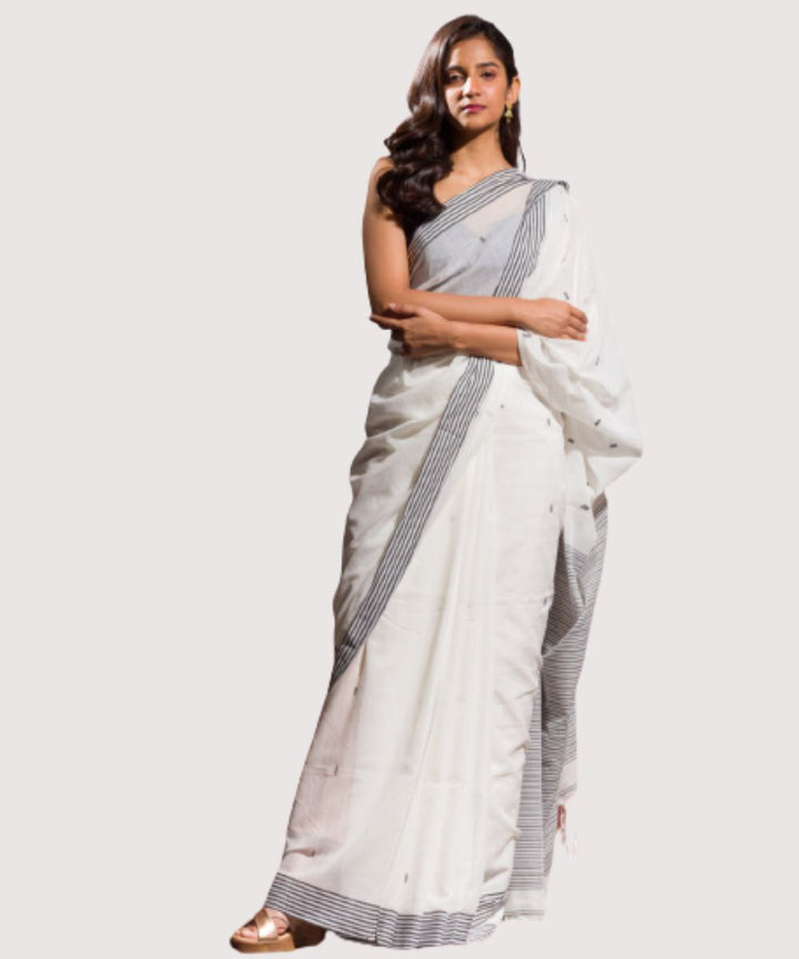 White black handloom bengal cotton saree