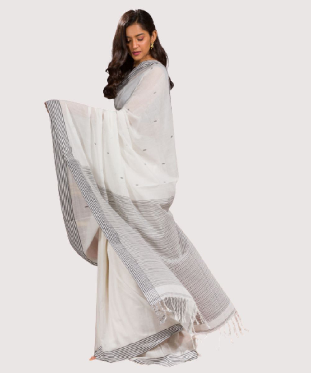 White black handloom bengal cotton saree