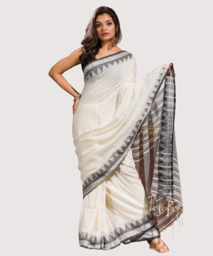 White black hand loom bengal cotton saree