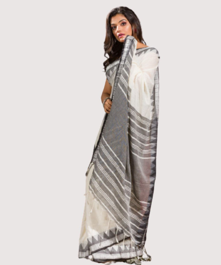 White black hand loom bengal cotton saree