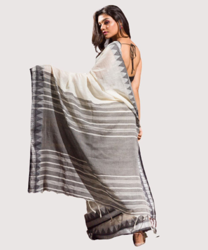 White black hand loom bengal cotton saree