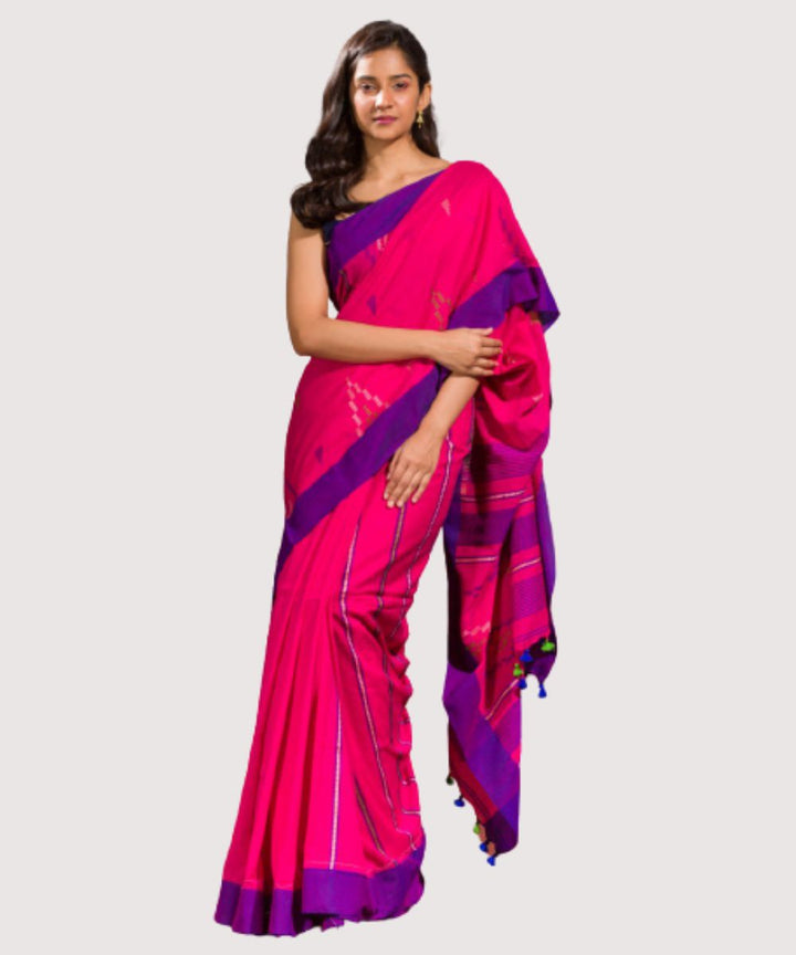 Pink handwoven bengal cotton jamdani saree