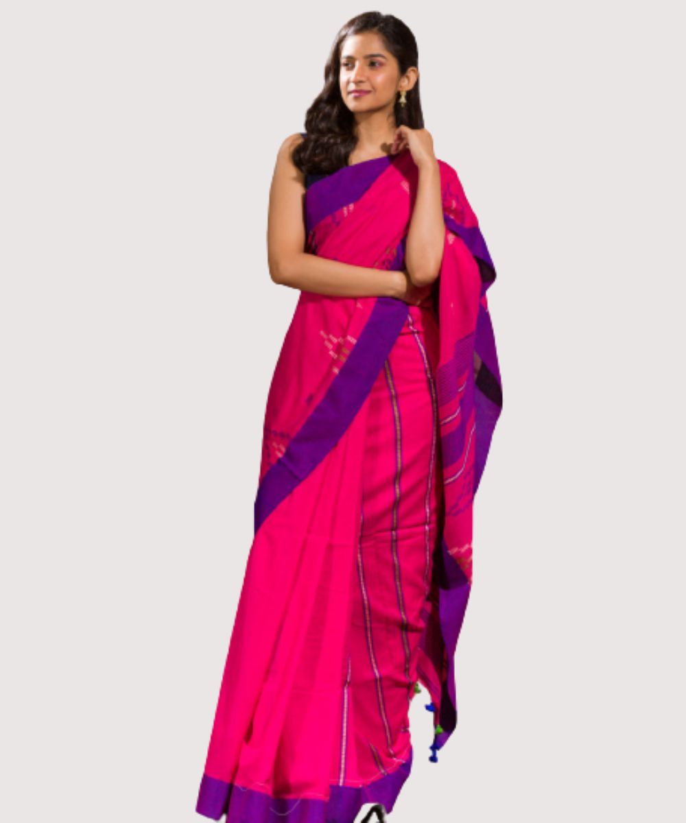 Pink handwoven bengal cotton jamdani saree