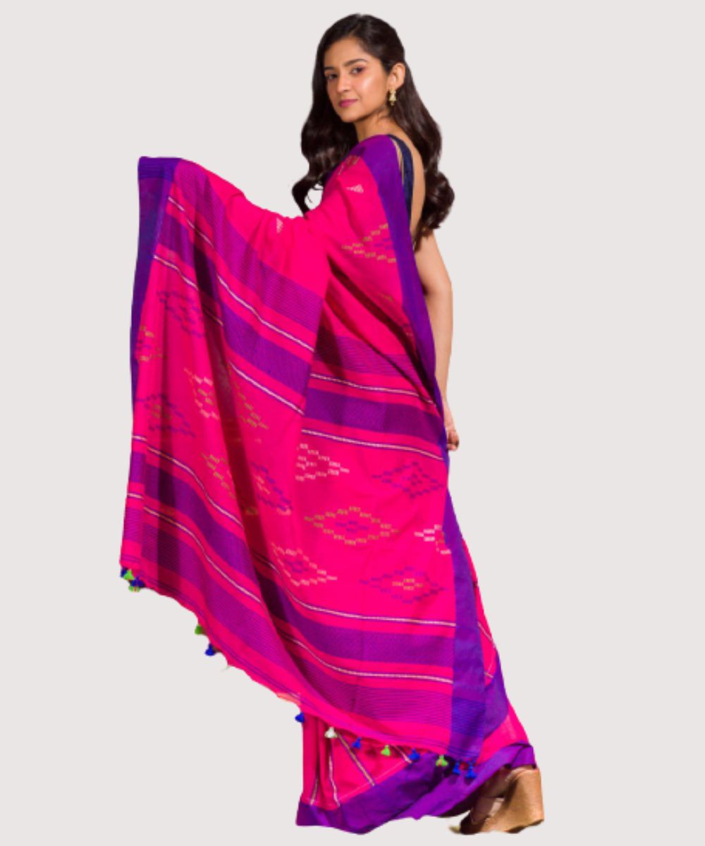Pink handwoven bengal cotton jamdani saree