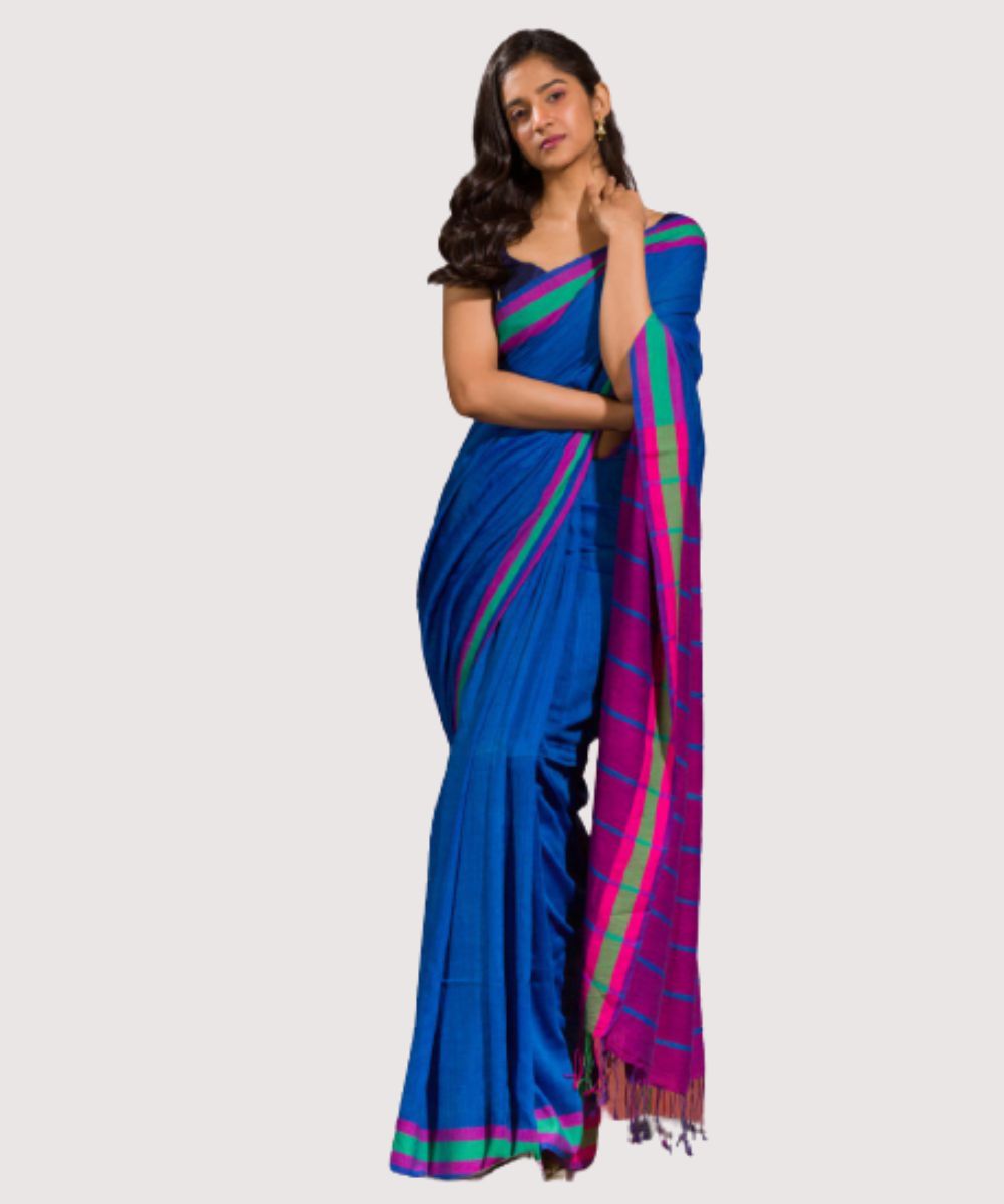 Dark blue handwoven bengal cotton saree