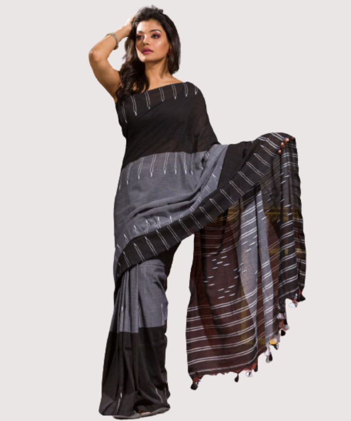 Black grey handwoven bengal cotton saree