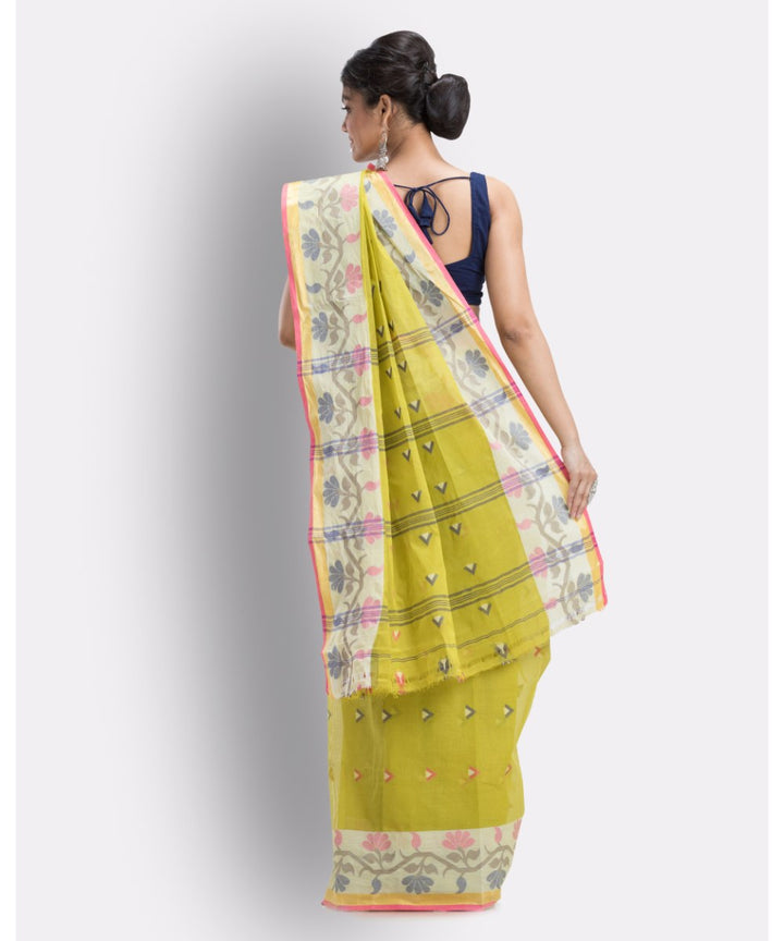 Olive green handwoven shantipuri cotton saree