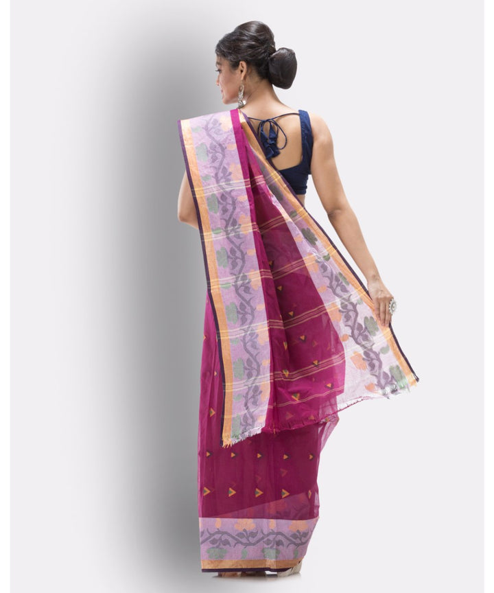 Pink magenta handwoven shantipuri cotton saree