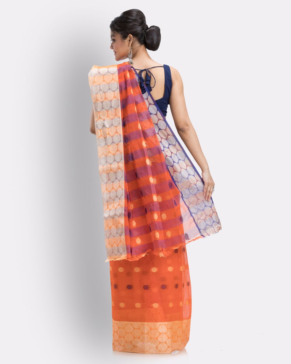 Orange shantipuri handloom cotton saree