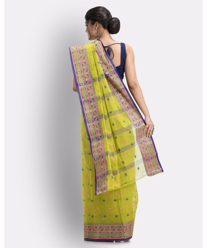 Moss green shantipuri handloom cotton saree