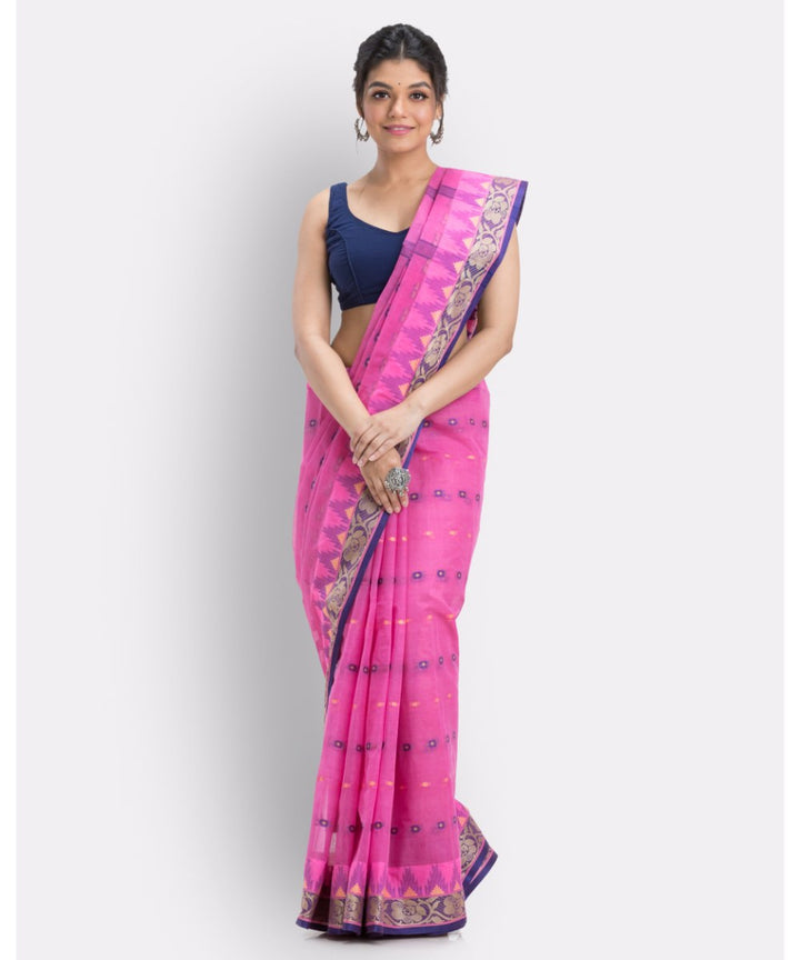Pink shantipuri handloom cotton saree