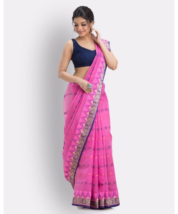 Pink shantipuri handloom cotton saree