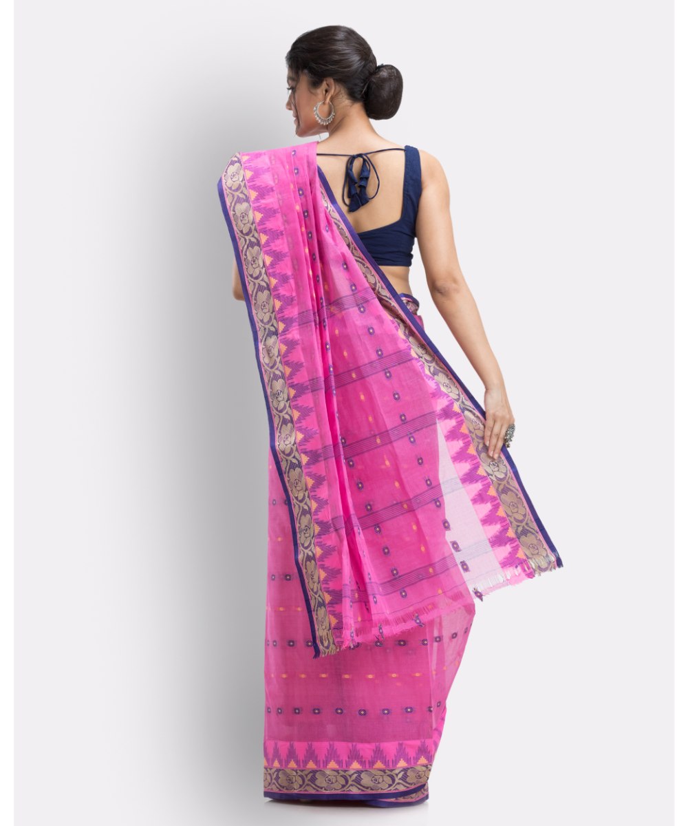 Pink shantipuri handloom cotton saree