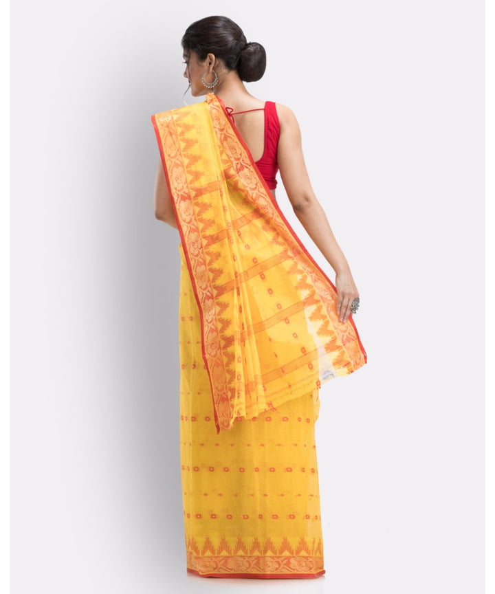 Yellow and red shantipuri handloom cotton saree