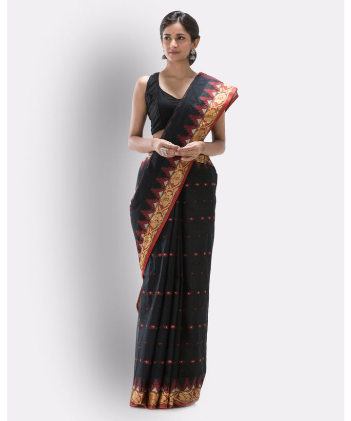 Black handwoven shantipuri cotton saree