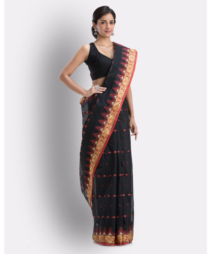 Black handwoven shantipuri cotton saree