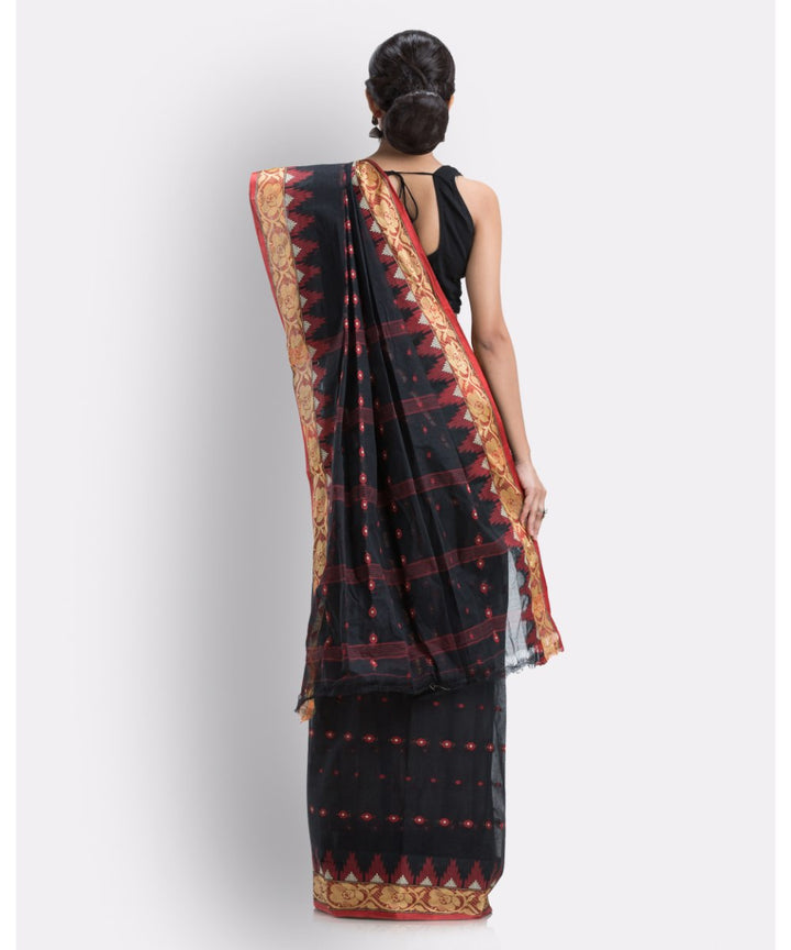 Black handwoven shantipuri cotton saree