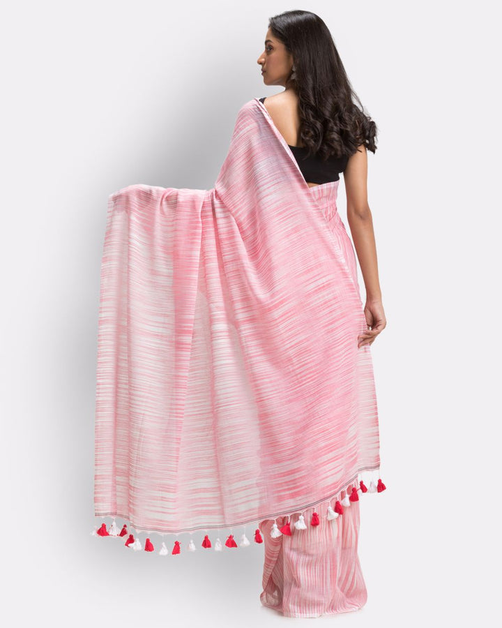 Peach handwoven mul cotton bengal saree