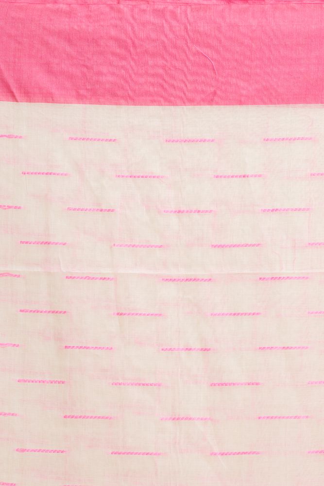 Cream pink handwoven cotton bengal saree