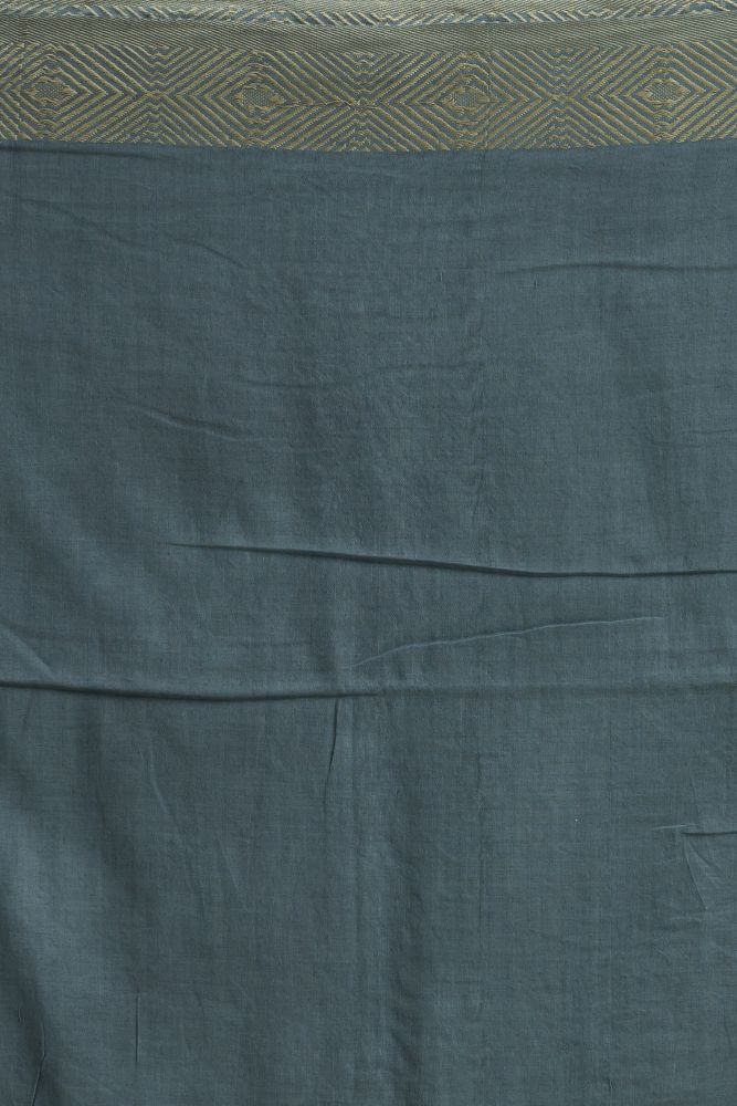 Grey steel teal handwoven cotton jamdani saree