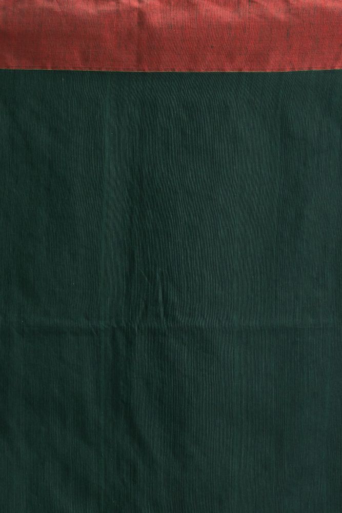 Dark green red handwoven cotton bengal saree