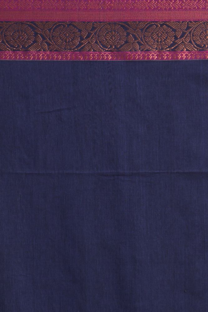 Navy blue pink handwoven cotton bengal saree