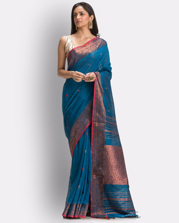 Blue handwoven cotton bengal saree