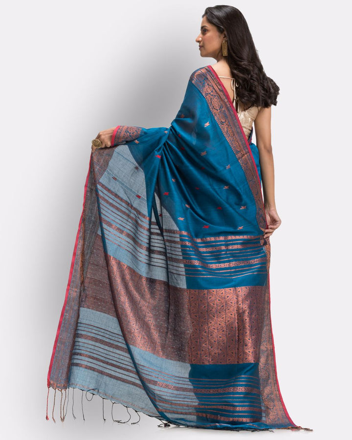Blue handwoven cotton bengal saree