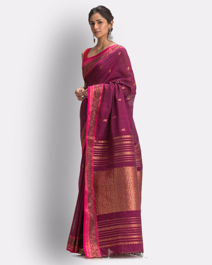 Pink handwoven cotton bengal saree