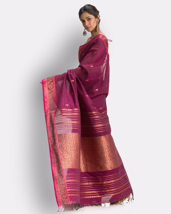 Pink handwoven cotton bengal saree