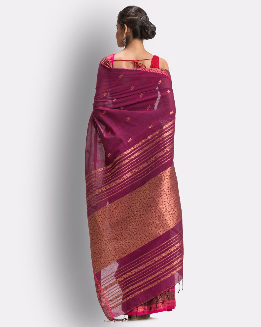 Pink handwoven cotton bengal saree