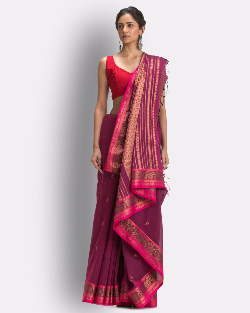 Pink handwoven cotton bengal saree