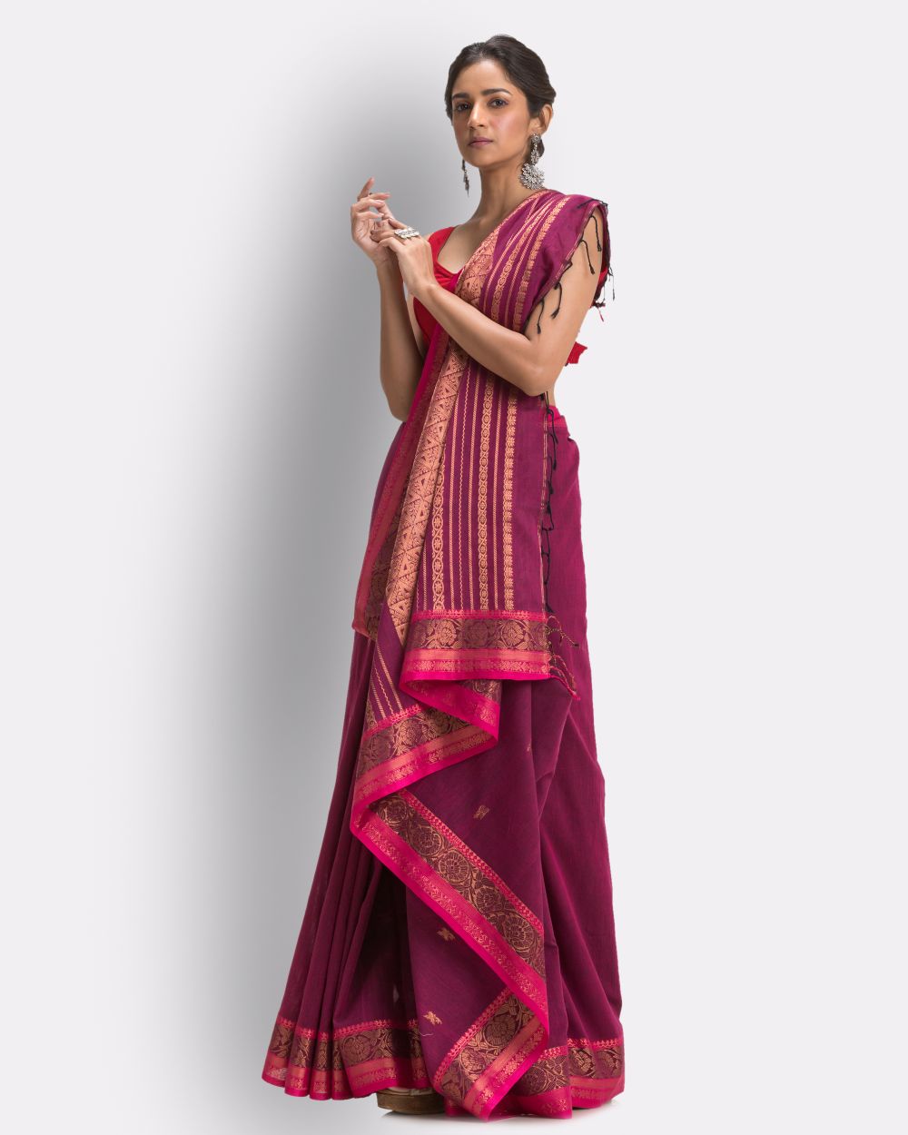 Pink handwoven cotton bengal saree