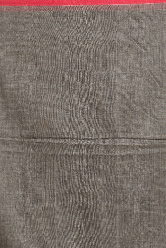 Grey red handwoven cotton jamdani saree