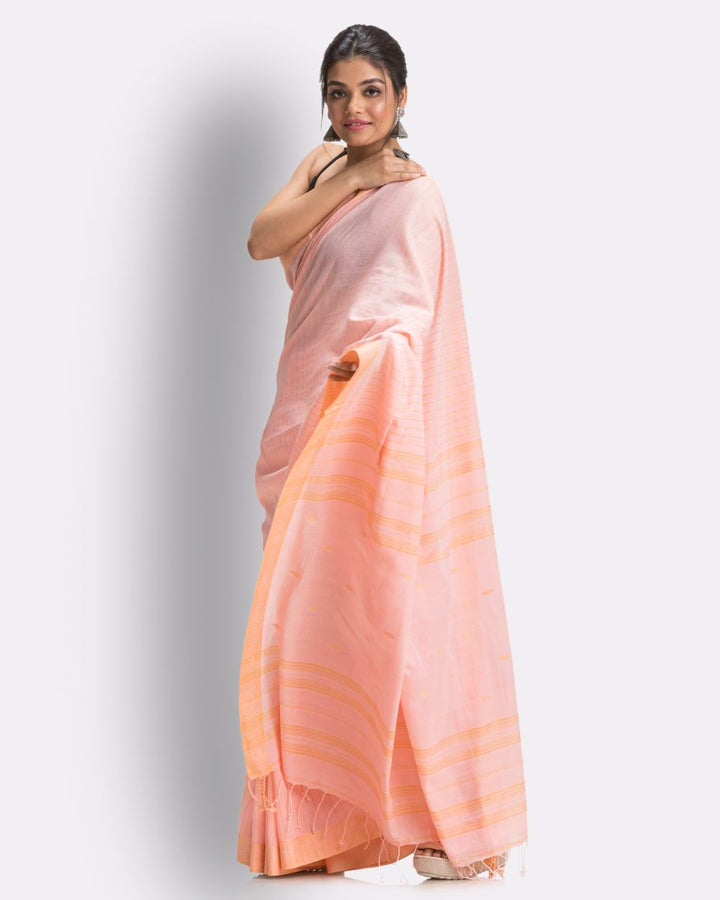 Orange handwoven cotton jamdani saree