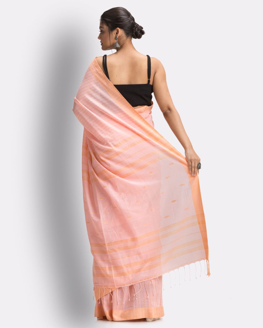 Orange handwoven cotton jamdani saree