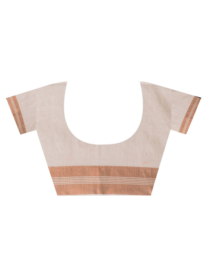 Off white orange handwoven cotton bengal saree