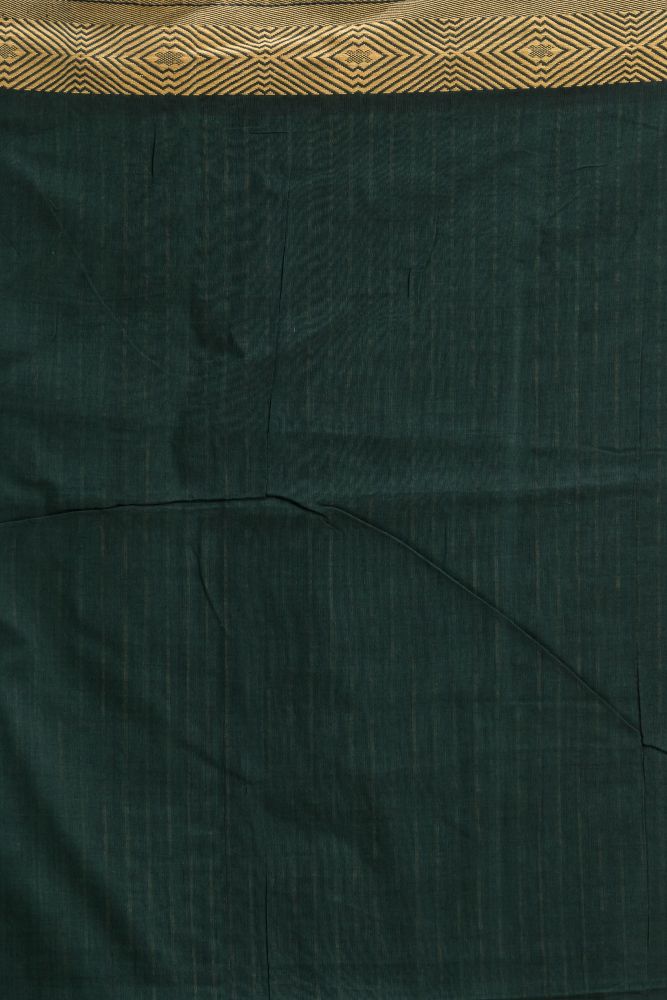 Dark green handwoven cotton jamdani saree