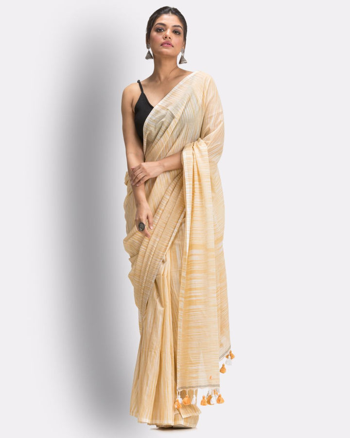 Off white handwoven cotton bengal saree