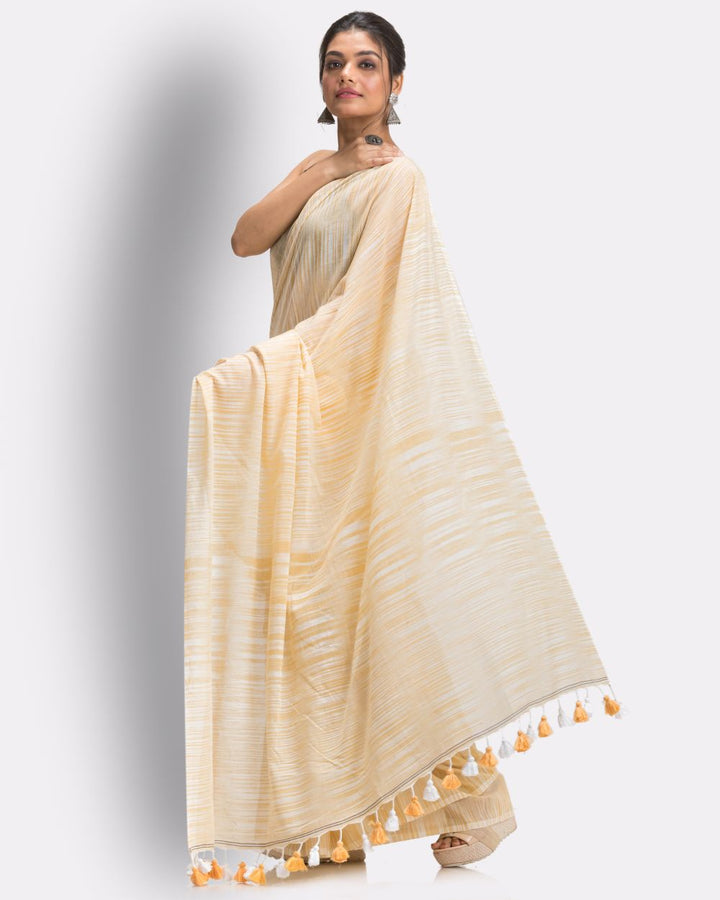 Off white handwoven cotton bengal saree