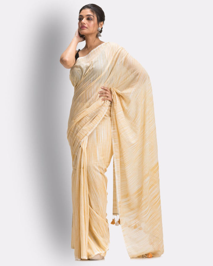 Off white handwoven cotton bengal saree