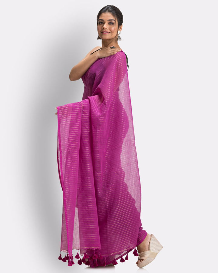 Purple handwoven mul cotton bengal saree