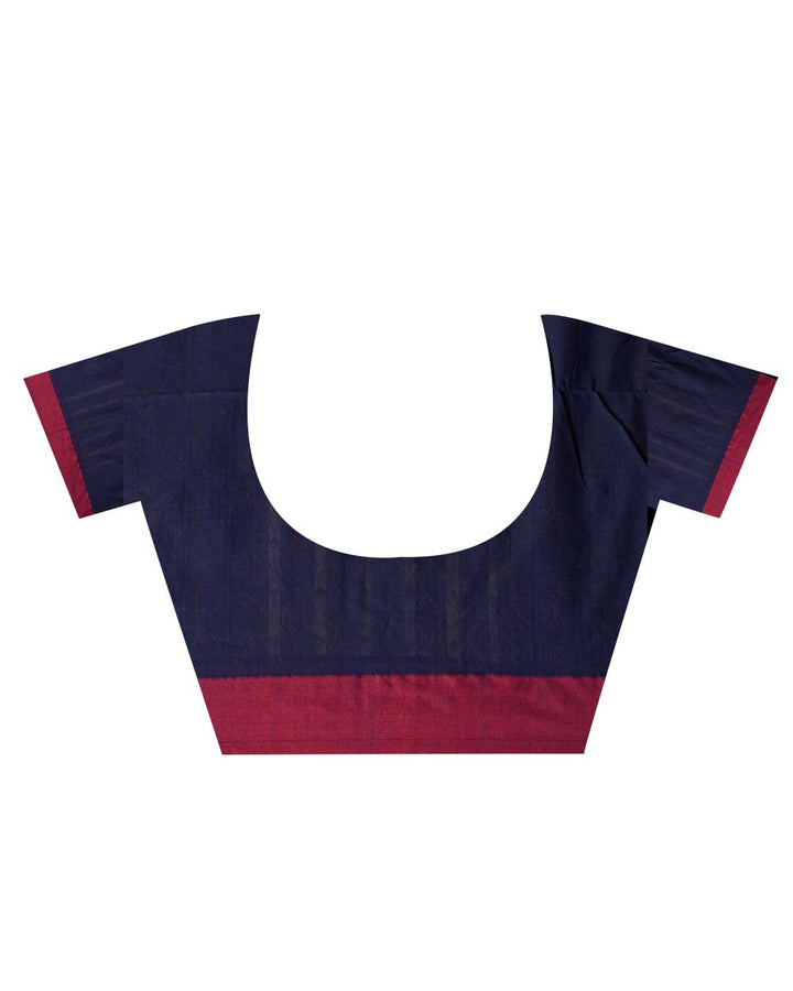 Navy blue red handwoven cotton bengal saree