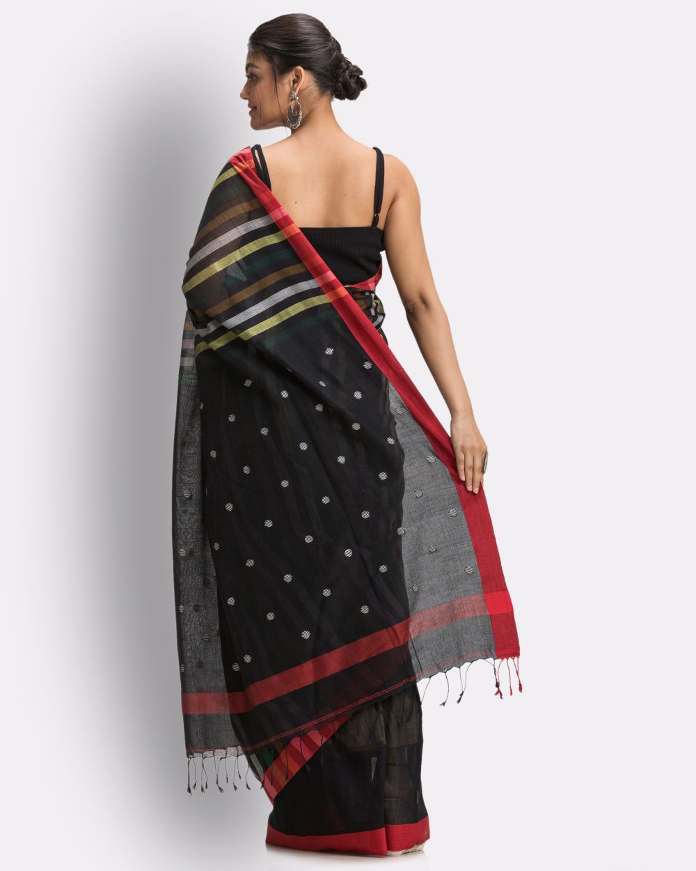 Black stripes handwoven cotton bengal saree